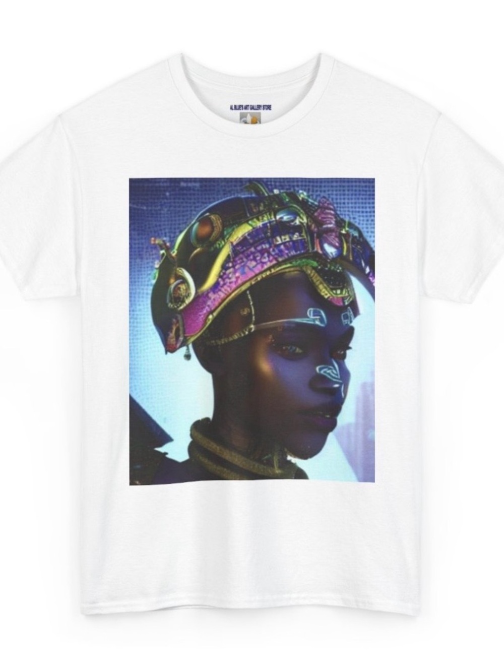 Al Blue designed,White Graphic Tee with Colorful Portrait Print